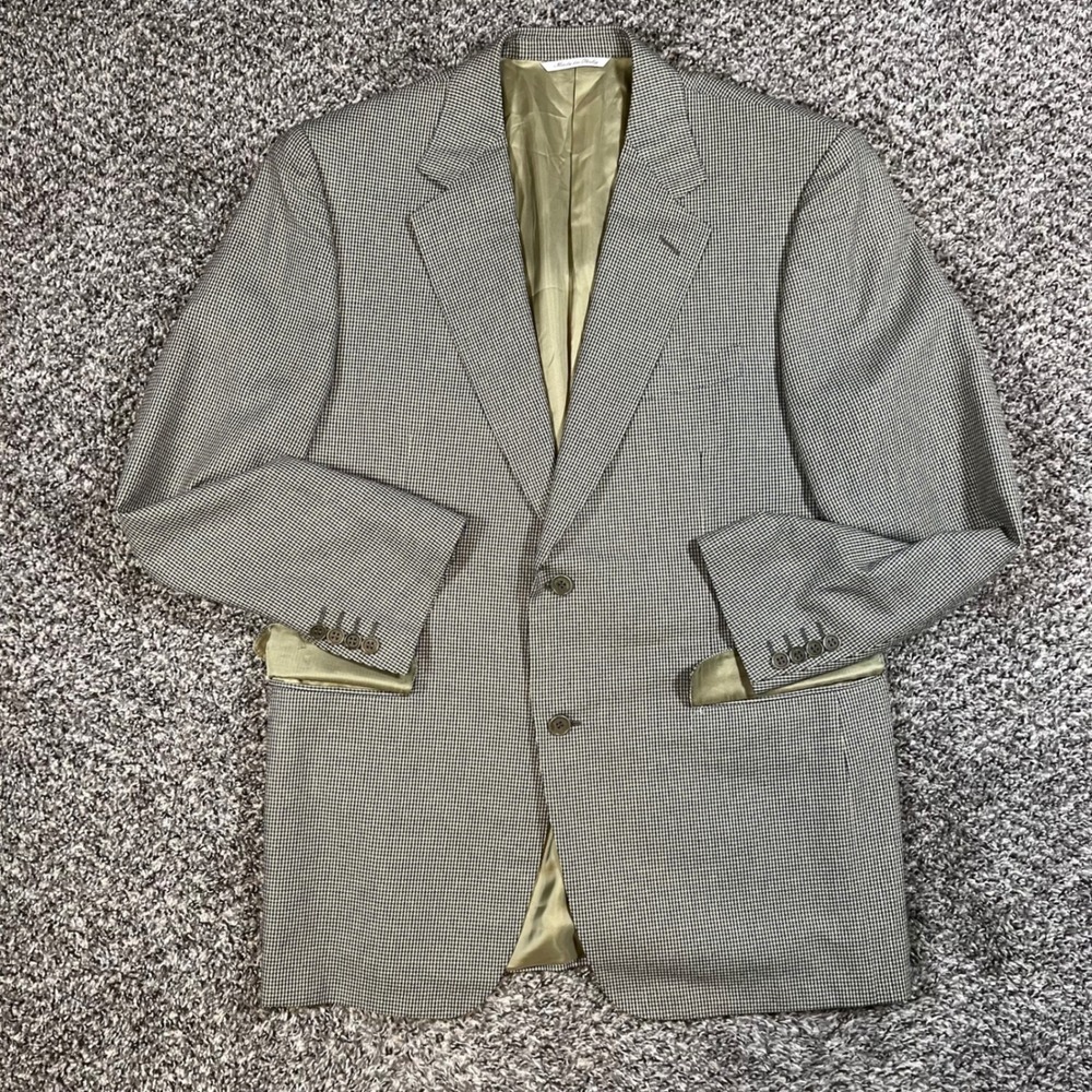 Canali Silk Wool Blazer 42R Drop 7 Made in Italy Houndstooth Sport Coat Tan Navy